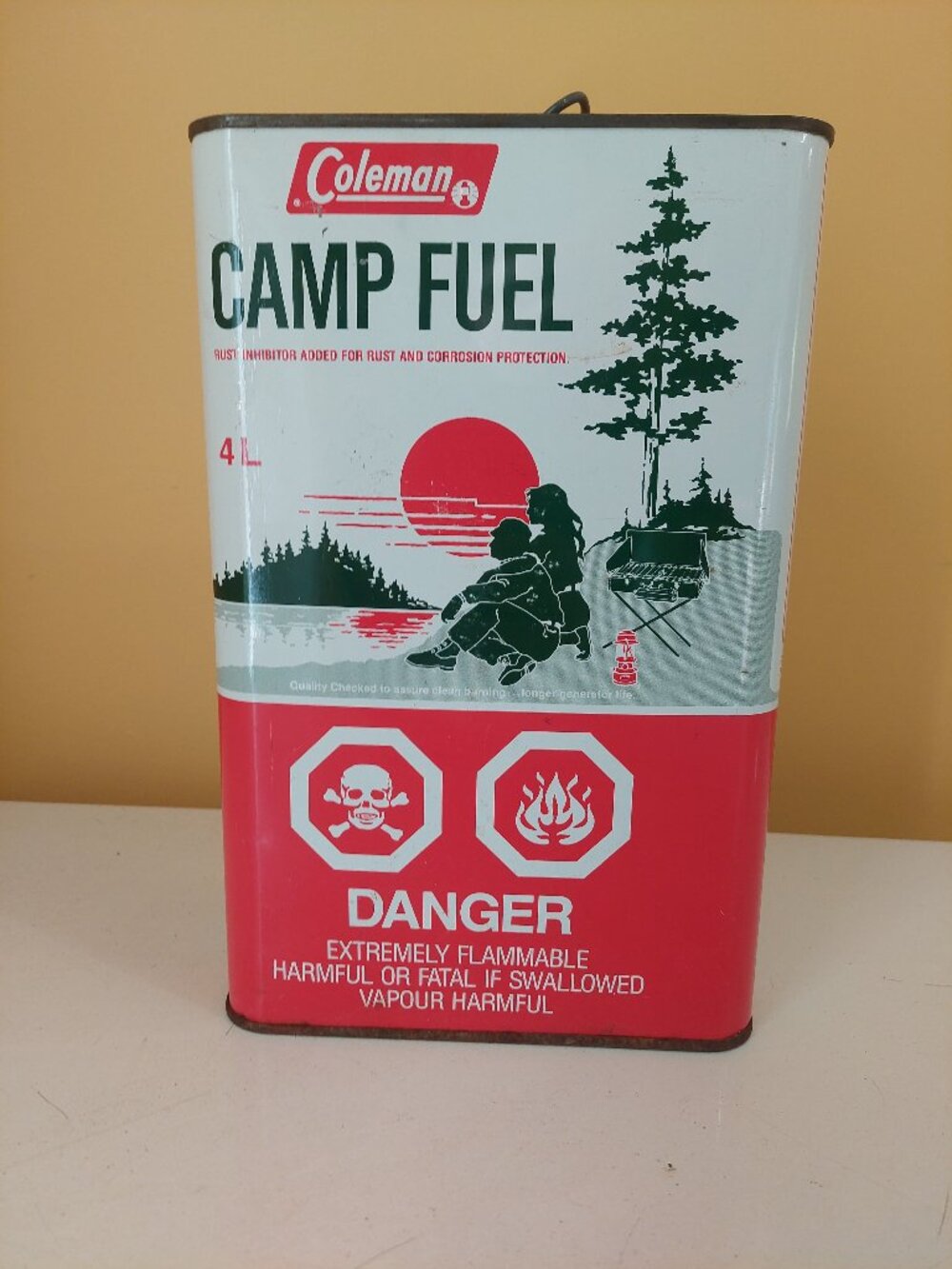 Vintage Coleman Stove & Lantern Fuel Advertising Tin 4 Liter Colored Empty Can